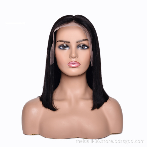 wholesale cheap price 100% cuticle alighend hair short lace frontal bob wig